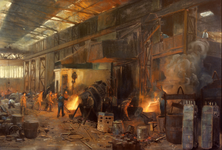 35368 Interieur van de smelterij/vormerij van de Nederlandsche Staalfabrieken v/h J.M. de Muinck Keizer N.V. (DEMKA, ...